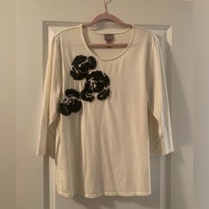 Cream Top with Black Floral Sequins